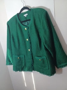 Joan Rivers Women's Green Wool Blend Tweed Cropped Blazer Pre-owned Size 22W - Picture 1 of 17