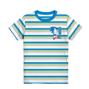 Sonic The Hedgehog Graphic Short Sleeve Embroidered Striped T-Shirt Size 2XL  - Picture 1 of 3