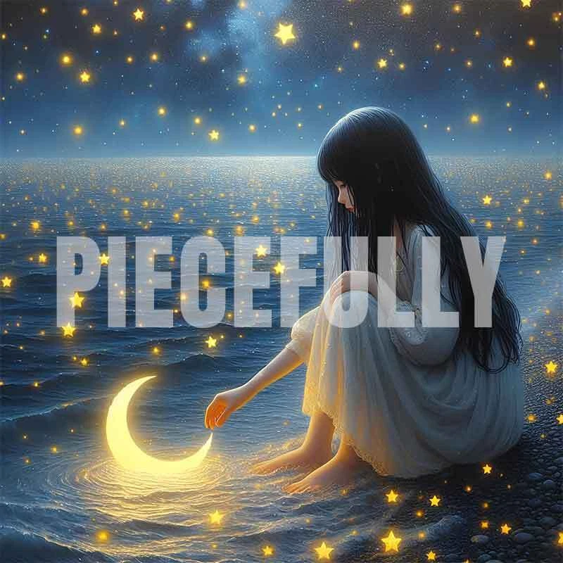 The Girl and Her Moon #038 AI Digital Art Image w/ Abstract Riddle Philosophy - Image 1 of 1