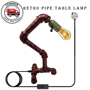 Retro Industrial Water Pipe Table Lamp Steampunk Steel Desk Light E27 Table Lamp - Picture 1 of 9
