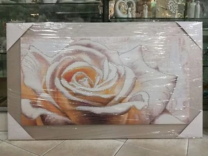 QUADRO MODERNO CON ROSA DA PARETE IN LEGNO CORNICE TORTORA E GLITTER ARREDO CASA - Imagen 1 de 1