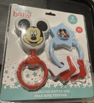 Disney Mickey Mouse Combo Pack Personaje Sonajero y Llavero Mordedor NUEVO Sellado Foto 1 de 2
