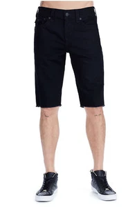True Religion Pantaloncini Jeans Uomo Ricky Cut Off Dritti Denim in 31 Nero - Foto 1 di 3