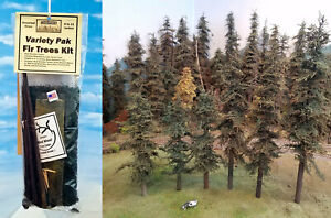 Variety Pak Model Fir Trees KIT, makes 7 firs, real wood, HO/N/O/S, FREE SHIP