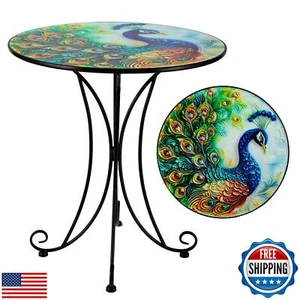Vewogift 18 Zoll Outdoor Beistelltisch, Pfau Metall Akzent Tisch, Indoor klein - Bild 1 von 5
