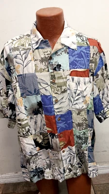 Boca Classics Men's XL Multicolor Squares Silk Short Sleeve Button Down. - Image 1 of 3