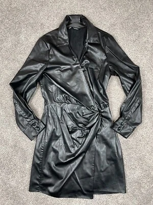 Zara Dress Womens XS Faux Leather Wrap Trench Moto Goth Punk Edgy Slimming LBD - Image 1 of 4