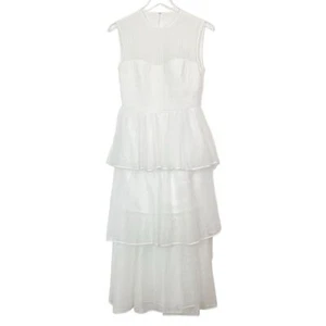JONATHAN SIMKHAI Size 0 NWT Benton Tulle Plisse Midi Dress White Tiered - Picture 1 of 13