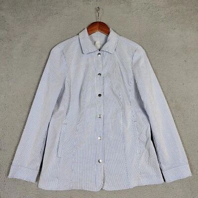 Blazer Chico's Para Mujer 2 12/14 Blanco Azul Rayas Elastizado Botón a Presión Chaqueta Foto 1 de 4