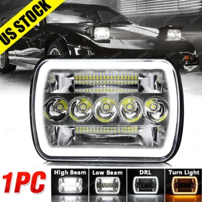 For Pontiac Fiero 1984 1985 1986 1987 1988 7x6'' LED Headlight Hi-Lo Halo DRL H4 - Image 1 of 4