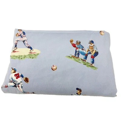 Ropa de cama deportiva Pottery Barn niños azul béisbol tamaño doble sábana plana habitación niños Foto 1 de 4