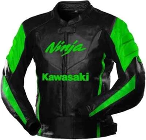 Kawasaki Motorbike Cowhide Leather Racing Jacket Motorcycle Biker Jacket - Picture 1 of 3