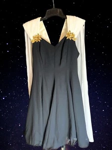 Vintage 80's 90's Retro Black White Evening Dress Gold Sequin Accents - Picture 1 of 4