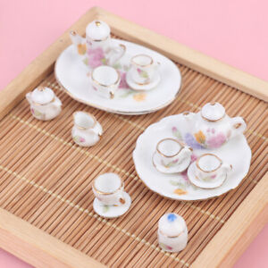 8PCS 1/12 Miniature Dollhouse pink Flower Patten Porcelain Coffee Tea Cups Ceram