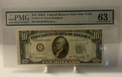 $10 1950A Federal Reserve Note New York FR2011 PMG 63 - Image 1 of 2
