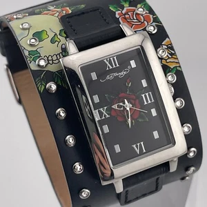 Ed Hardy Womens Watch 26mm Case Black Bund Strap Quartz Analog Three Hands - Picture 1 of 13