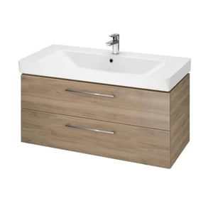 Badmöbel Set Badezimmerschrank mit Keramikwaschbecken, 2-Schubladen 100 Nussbaum - Bild 1 von 7