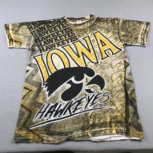 VINTAGE Iowa Hawkeyes Shirt Mens XL Yellow All Over Print AOP Single Stitch 90s - Picture 1 of 10
