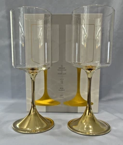 2 Anthropologie Crystal The MORGAN Collection Goblets CLEAR w/GOLD METAL STEMS - Picture 1 of 5