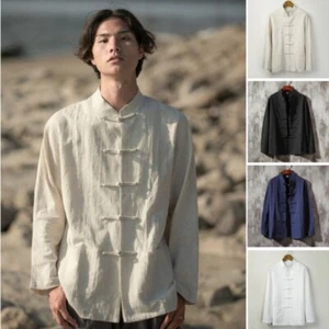 Chinese Tang Suit Men Retro Shirt Kung Fu Tai Chi Jacket Hanfu Top Traditional - Picture 1 of 15