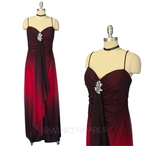 Vintage Y2K Ombre Ballkleid Gr. XL 15/16 rot schwarz Vamp Goth Maxikleid - Bild 1 von 13