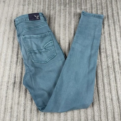 American Eagle Women’s Jeans Size 2 Sky High Jegging Teal Cotton Stretch - Image 1 of 4