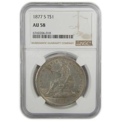 1877 S Trade Dollar AU 58 NGC Silver $1 Coin SKU:I22004 - Image 1 of 4