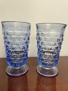 Vintage Colony Whitehall Light Cobalt Blue Footed 6 1/8" Iced Tea Glasses SET/2 - Picture 1 of 3