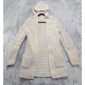 No Boundaries Cardigan Juniors Size L 11-13 Multicolor Fuzzy Knit Hooded Pockets - Picture 1 of 8