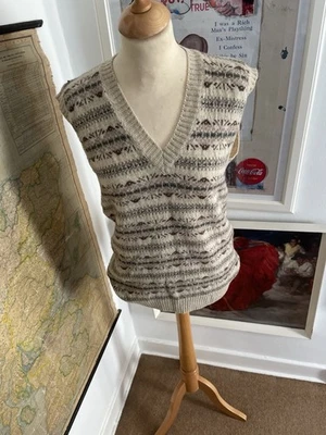 Vintage 70s 80s Fairisle Scottish Wool Knit Slipover Tank top Sweater Vest 40” L - Image 1 of 4