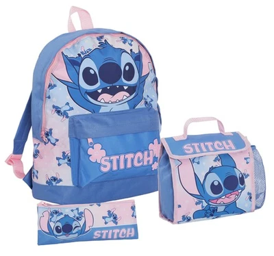Disney Stitch Backpack + Lunch Bag + Pencil Case Girls 3 Piece School Bag Set - Image 1 of 4