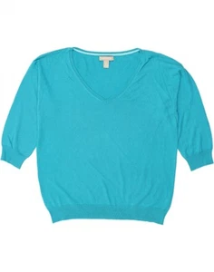BANANA REPUBLIC Womens 3/4 Sleeve V-Neck Jumper Sweater UK 16 Large Blue BG10 - Picture 1 of 3