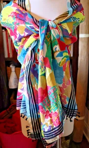 Nuevas Etiquetas J.Crew Bufanda Mujer Lino Floral Chal Brillante Verano 30" x80" - Imagen 1 de 4