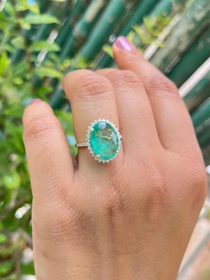 14K Yellow Gold Emerald Ring Natural Colombian Emerald & Diamond Wedding Ring - Image 1 of 3