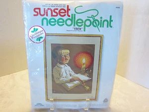 Vtg SUNSET NEEDLEPOINT KIT FAITH CHRISTMAS KEEPSAKE 1980 New Old Stock Religious - Picture 1 of 3