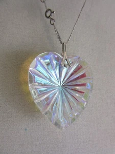 Silver AB glass starburst design Heart pendant w/fine chain -20" long - Picture 1 of 5
