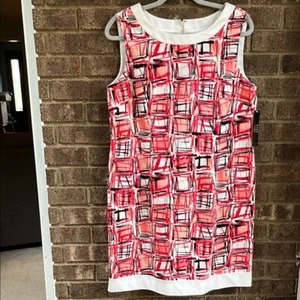 Alex Marie Lydia Abstract Pink Black Red White Sleeveless Dress 12P 12 Petite - Picture 1 of 8