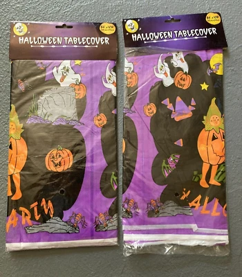 2 Plastic Tablecloth Tablecovers Halloween Pumpkins GHOST SPIDER BOO 54x108 NEW - Image 1 of 2