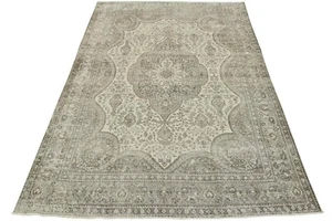 Vintage Anatolia 10′ x 12’10” White Distressed Wool Hand-Knotted Oriental Rug - Picture 1 of 15