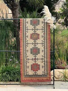 Wool Jute Rug, Vintage Kilim Rug southwestern rug Runner Rug Kilim Wool Jute Run - Picture 1 of 2