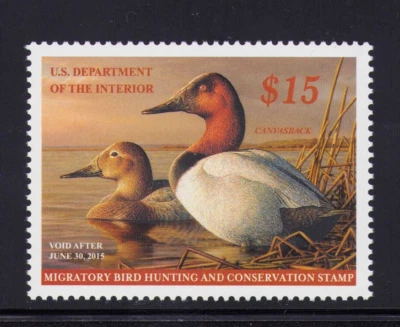 2014 US SC RW81 $15 Canvasbacks Duck Hunting Permit Stamp - MNH Mint XF - Image 1 of 2