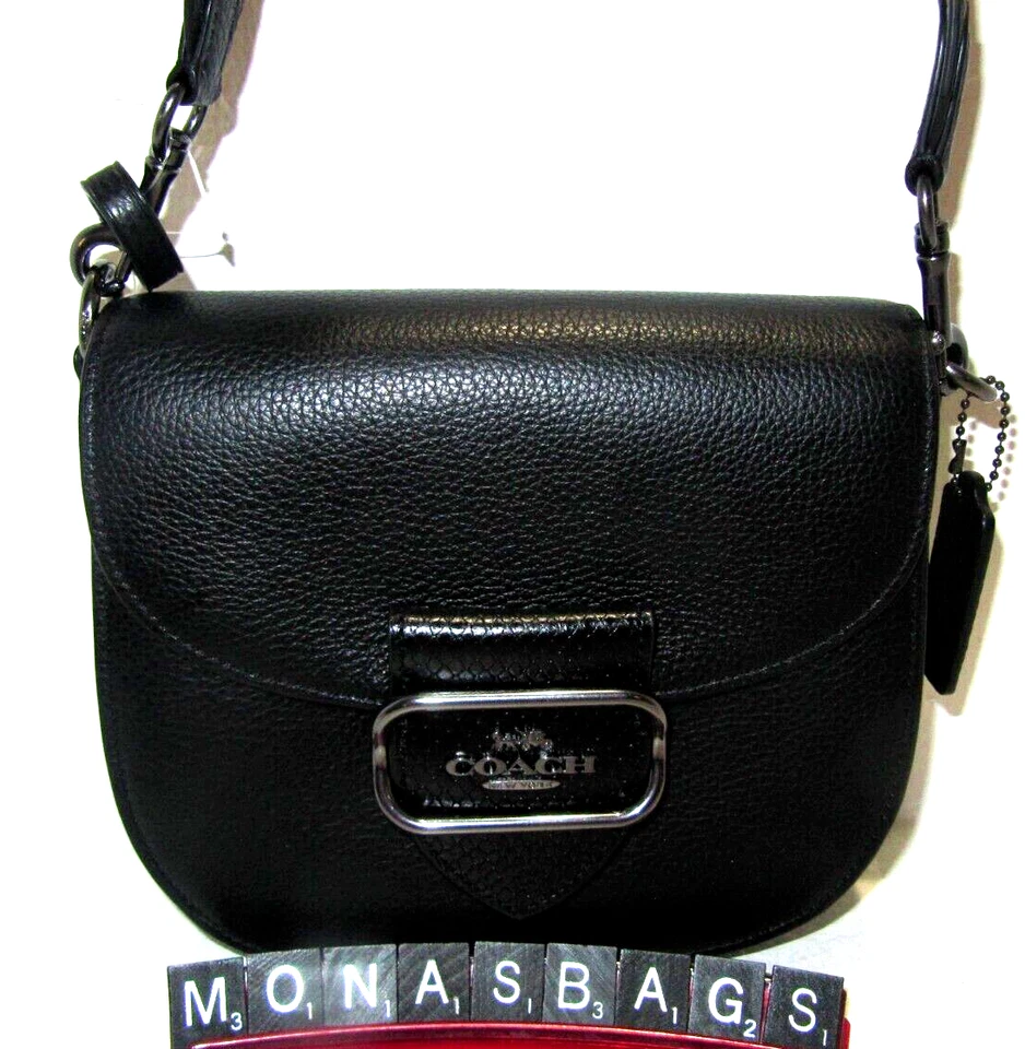 Coach Morgan Saddle Bag Black Pebble Leather & Snake Embossed Trim CG470