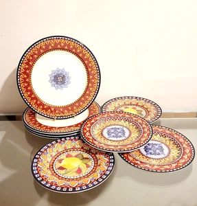 Williams Sonoma Sicily Outdoor Melamine Dinner Plates & Salad Plates Red 8pc. - Picture 1 of 6