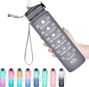 32 Oz Water Bottles with Times to Drink and Straw, Motivational Water Bottle wit - Picture 1 of 6