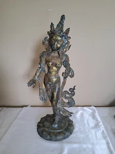 Estatua de la diosa Kwanyin Guan Boddhisattva de bronce budismo de colección, 22" de alto - Imagen 1 de 7