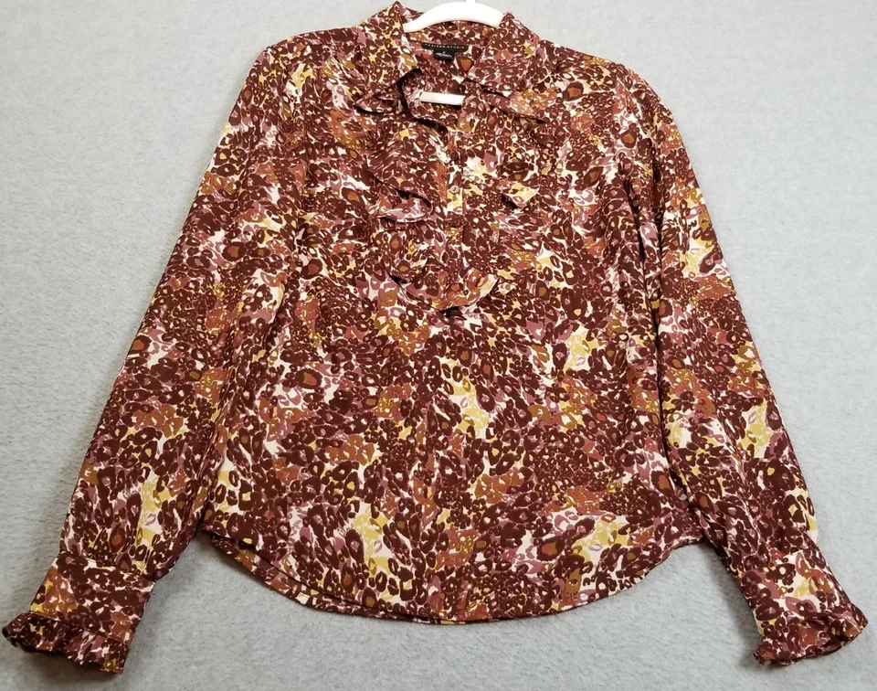 Top Madison Studio para mujer 6 volantes abstractos multicolores manga larga transparente Foto 1 de 4