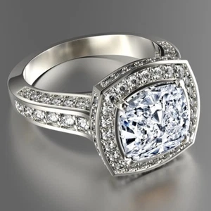 2.5 CTW Vintage Style Cushion Cut Diamond Engagement Ring GIA Certified 18k Gold - Picture 1 of 3