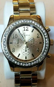 Reloj clásico para mujer Geneva tono dorado diseño cronógrafo falso y diamantes de imitación - Imagen 1 de 5