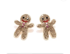 Adorable Holiday Crystal Gingerbread Men Cookie Earrings Christmas - Picture 1 of 5