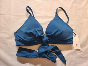 Women's Lightly Lined Twist Wrap Bralette Bikini Top Shade & Shore Blue 34D - Picture 1 of 6